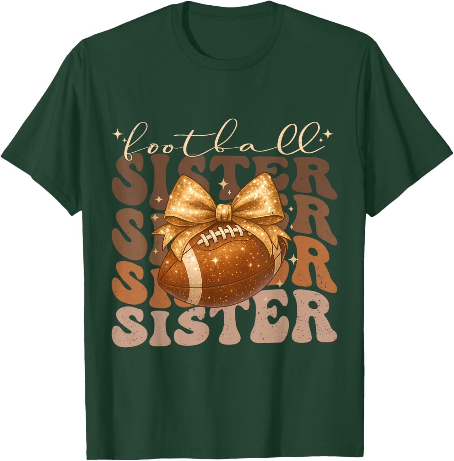 Retro Cute Groovy Coquette Bow for Birthday Football Sister T-Shirt - T-Shirt | Forest