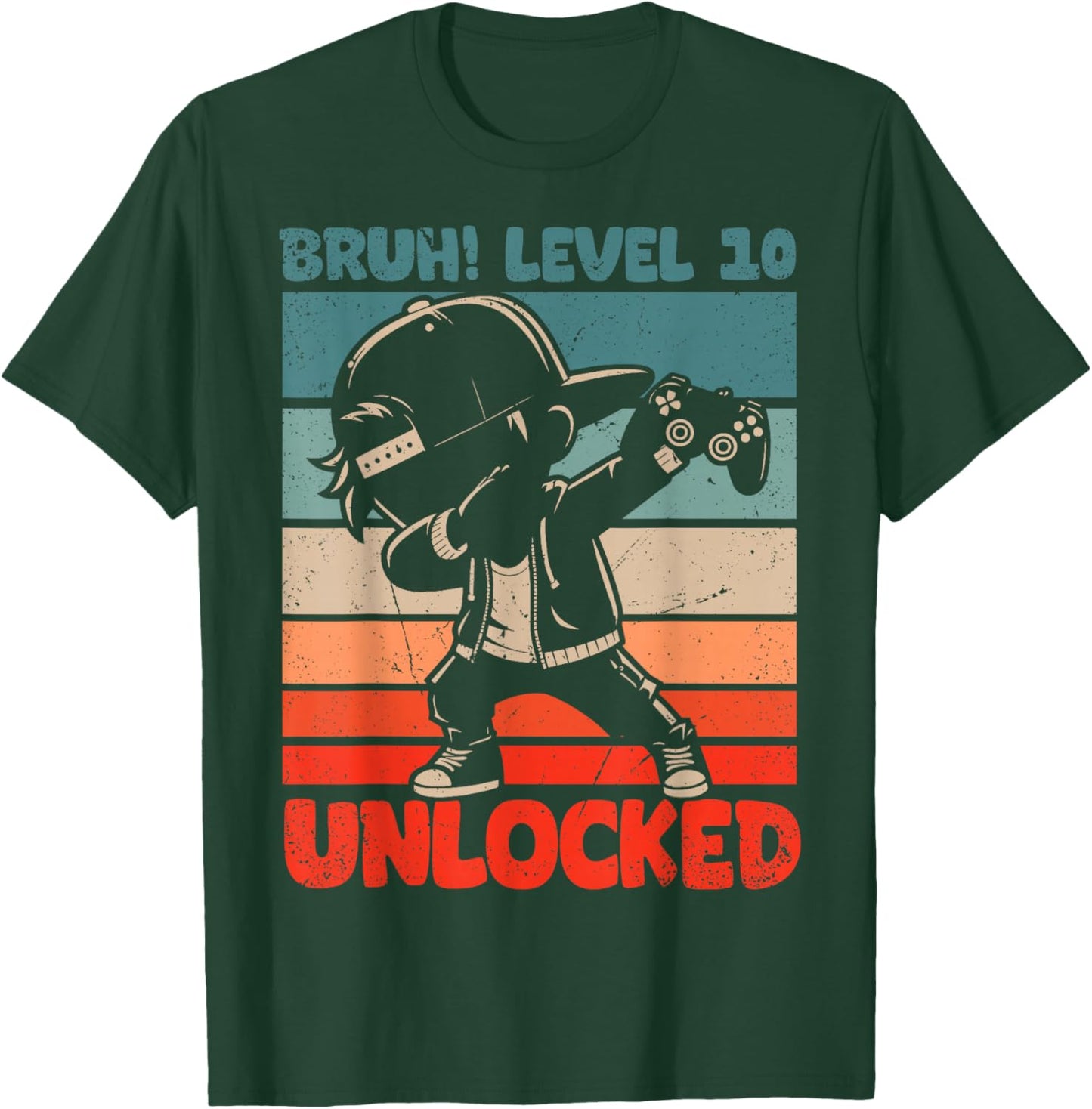 Bruh Level 10 Unlocked 10 Year Old 10th Birthday Dabbing Boy T-Shirt - T-Shirt | Forest