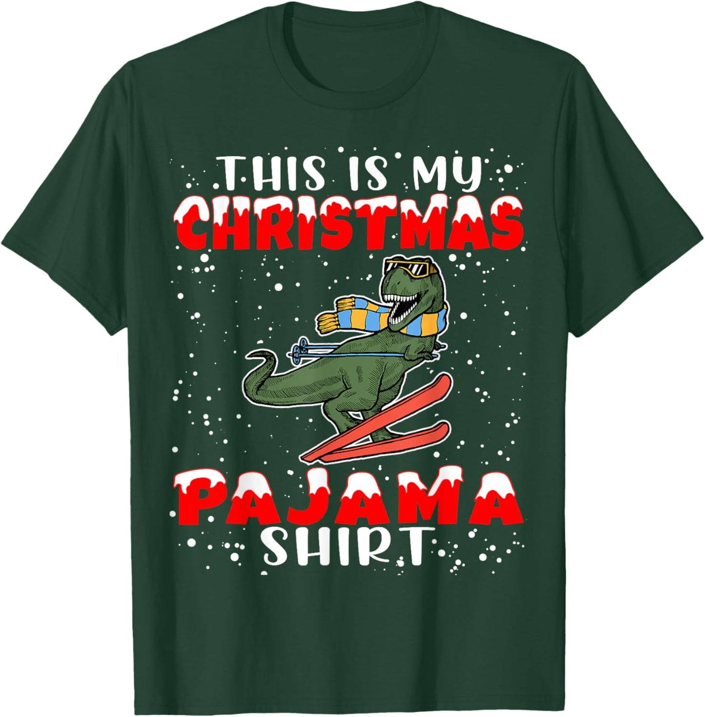 Christmas Pajama Shirt Funny Xmas Skiing Gift Skiers T-Shirt - T-Shirt | Forest