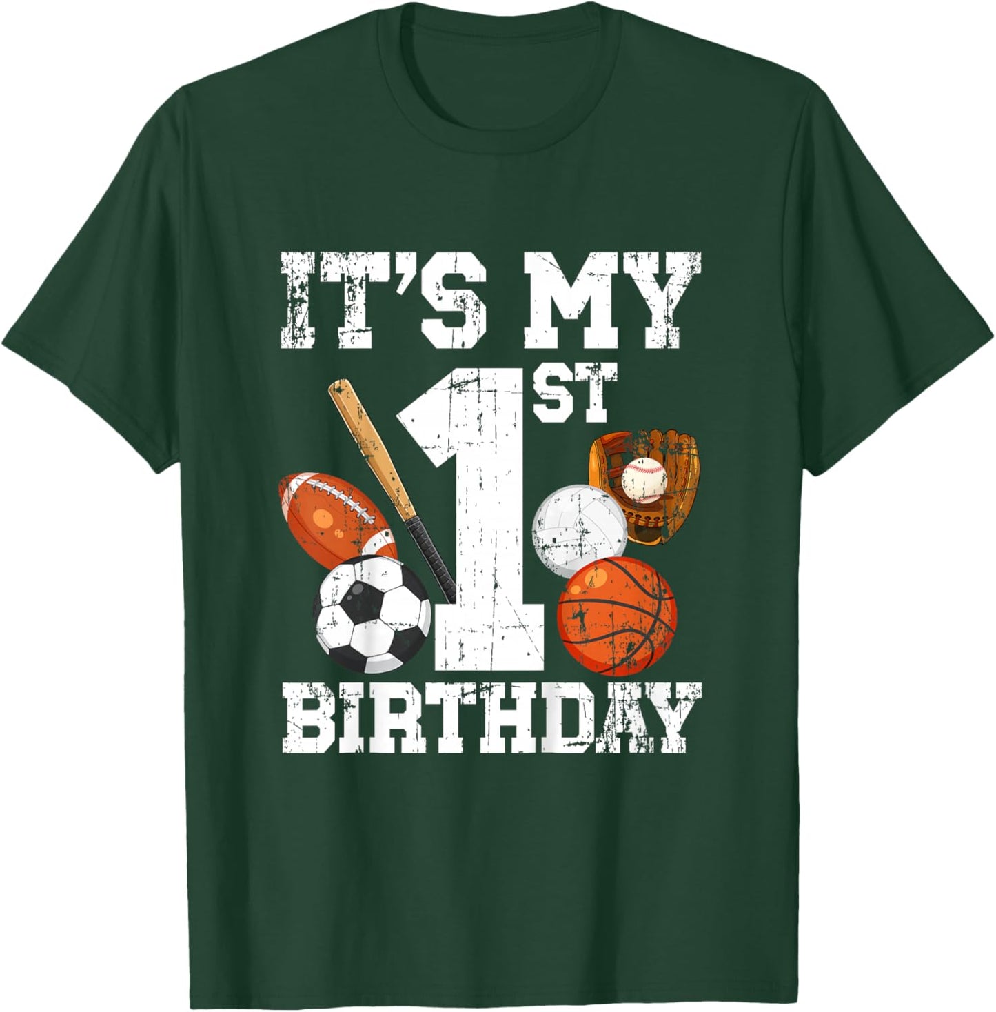 Kids 1st Birthday Sports Birthday Party One Year Old Boy Birthday T-Shirt - T-Shirt | Forest