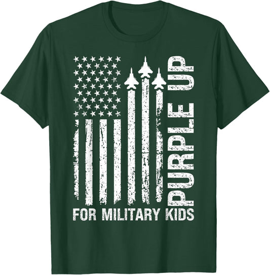 Purple Up For Military Kids USA Flag Military Child Month T-Shirt - T-Shirt | Forest