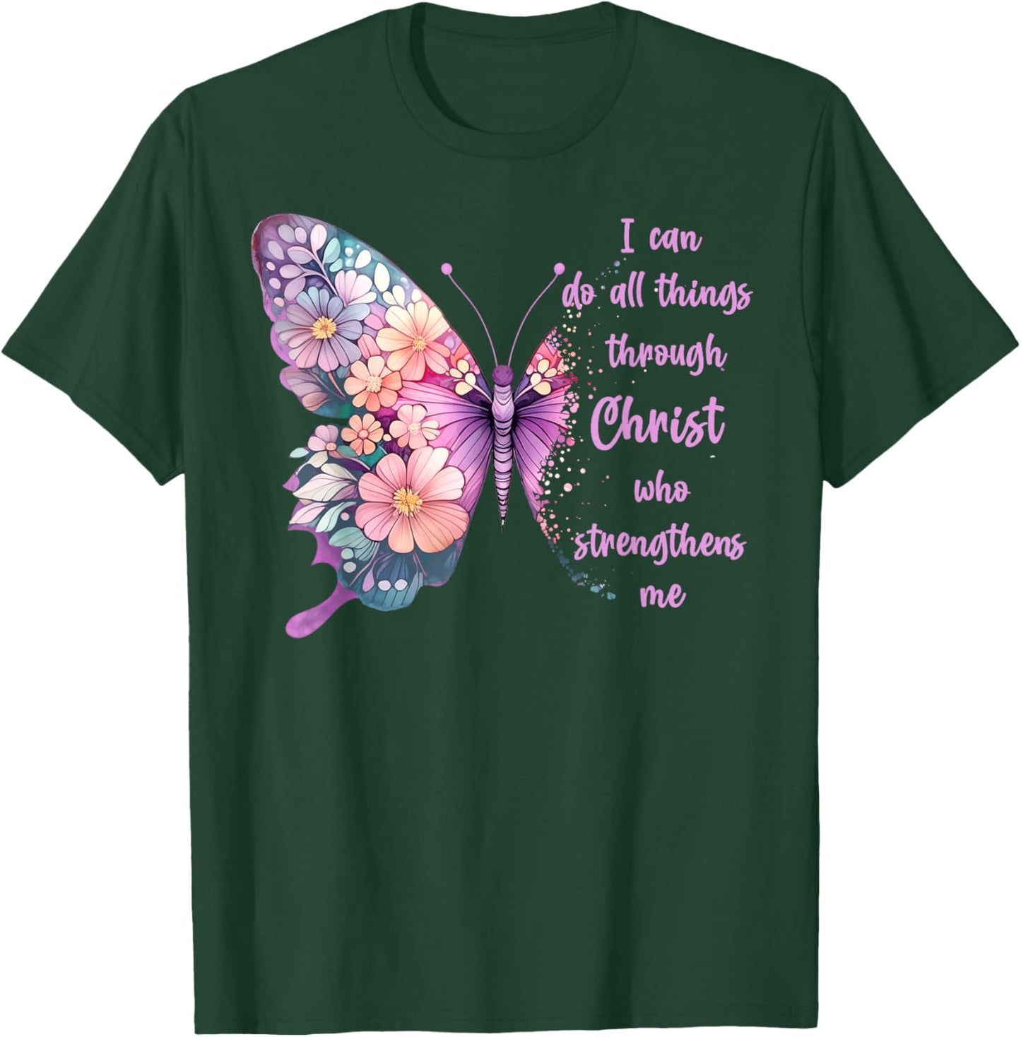 Jesus Shirts Apparel And Accessories I Can Do All Things Through Christ Pretty Butterfly -Adults Kids Black Small T-Shirt - T-Shirt | Forest