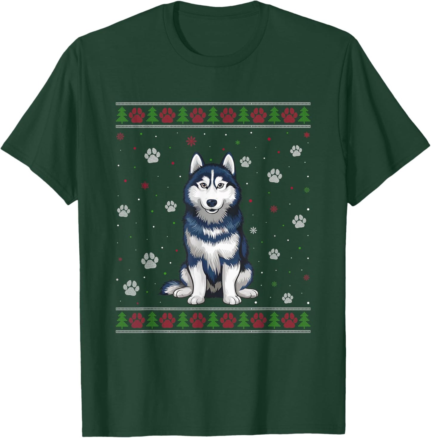Siberian Husky Christmas Sweater Xmas Pet Animal Dog Lover Women Kids T-Shirt - T-Shirt | Forest