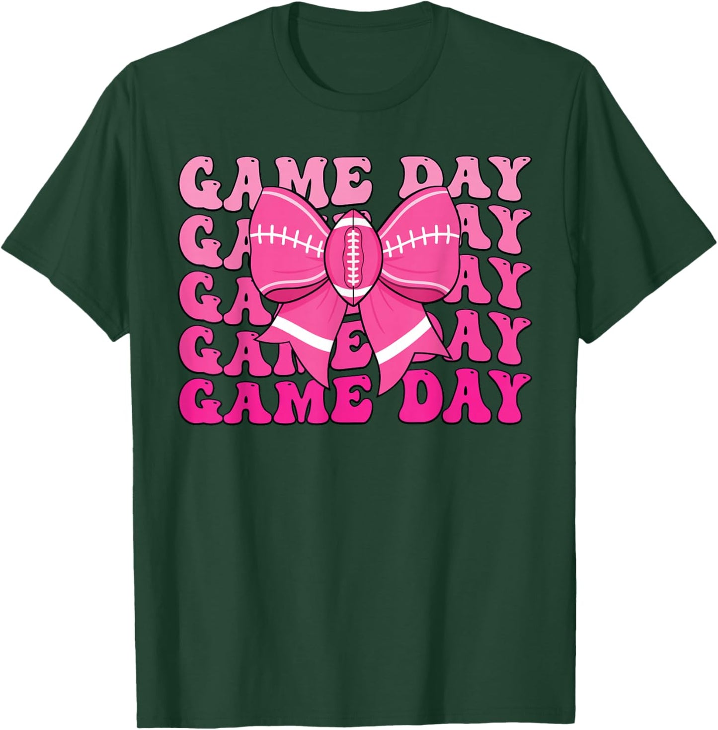 Game Day Football Season Football Mama Pink Coquette Bow T-Shirt - T-Shirt | Forest