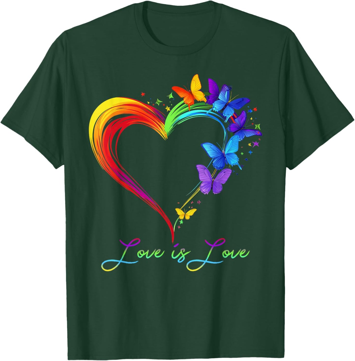 Rainbow Love is Love LGBT Gay Lesbian Pride Butterfly Heart T-Shirt - T-Shirt | Forest
