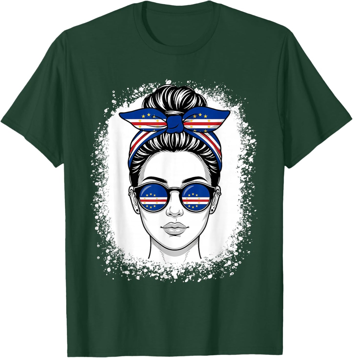 Cabo Verde Flag Messy Bun Sunglasses Woman T-Shirt - T-Shirt | Forest