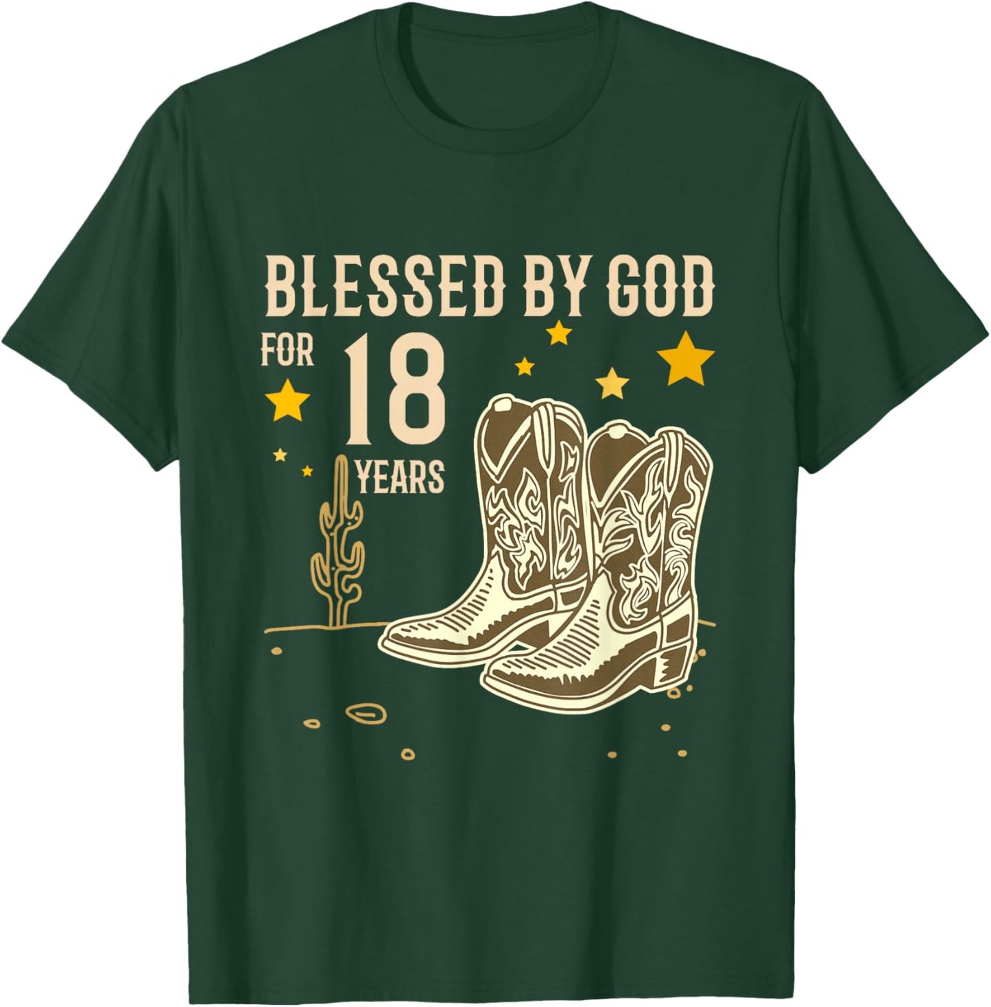 Vintage Blessed by God for 18 Years Cowboy 18th Birthday Boy T-Shirt - T-Shirt | Forest