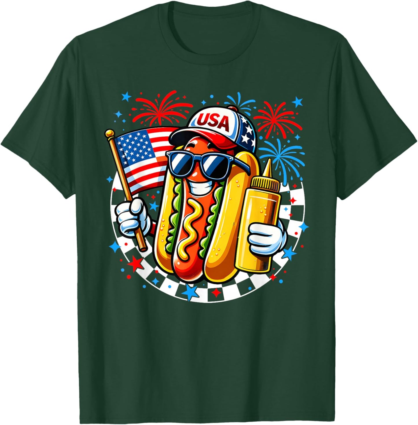 Funny Hotdog USA Patriotic 4th of July Men Boy Kid T-Shirt - T-Shirt | Forest