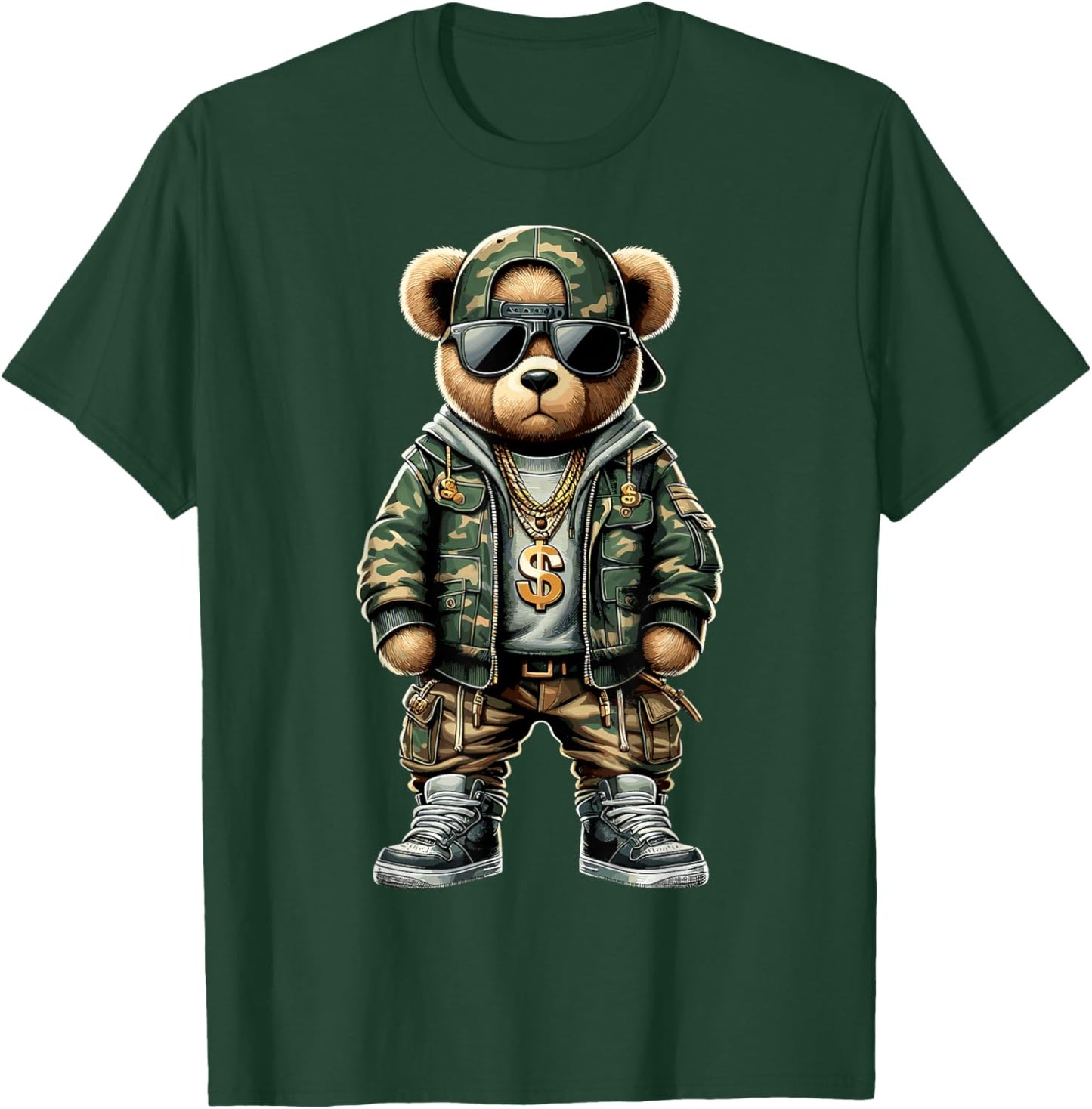 Hip Hop Teddy Bear Camouflage T-Shirt - T-Shirt | Forest