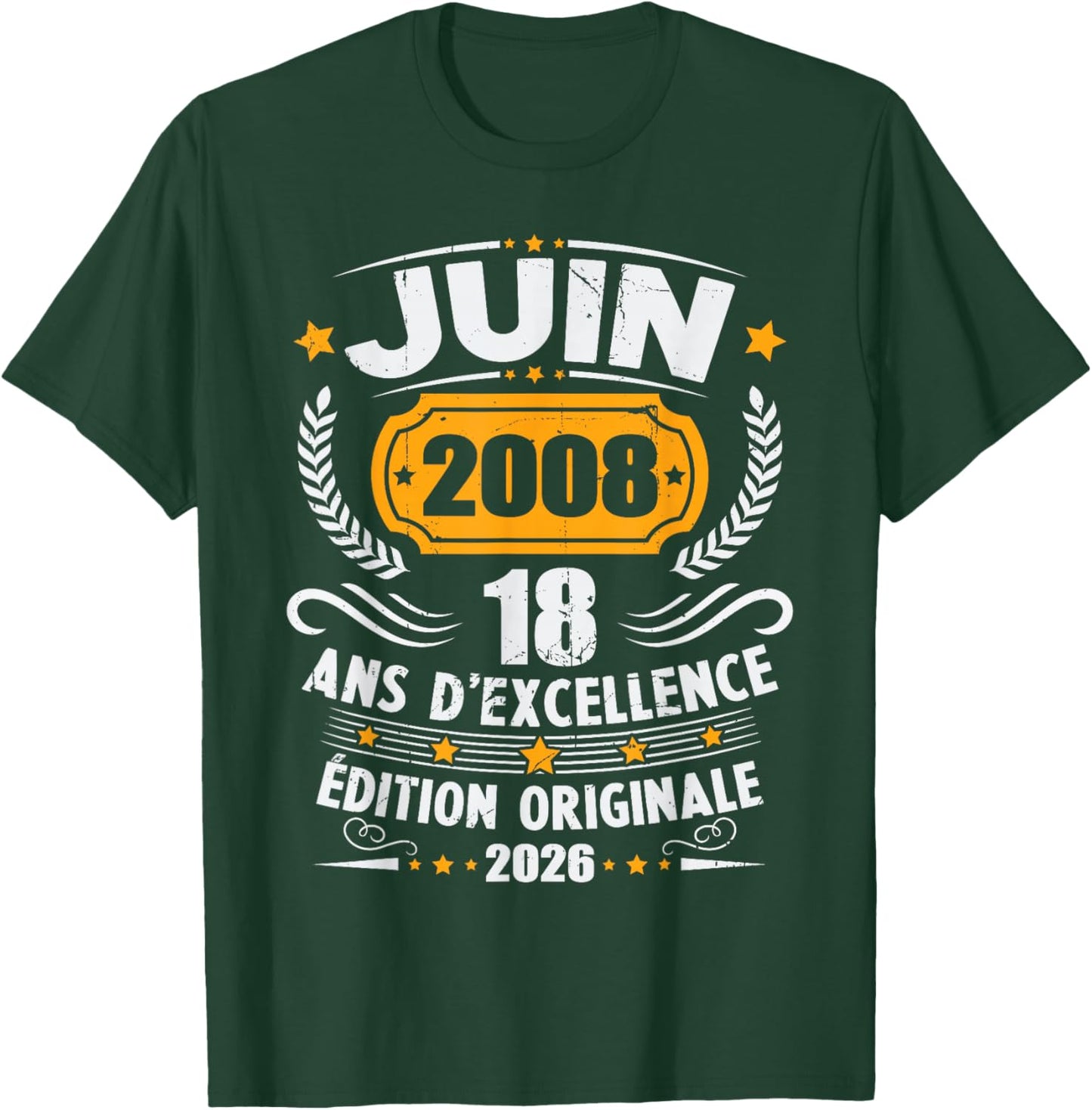 Vintage Cadeau d'anniversaire 18 Ans Née en Juin 2008 T-Shirt - T-Shirt | Forest