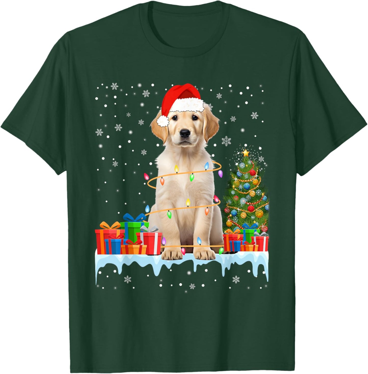 Funny Santa Labrador Dog Christmas Lights Xmas Pajamas Women Kids T-Shirt - T-Shirt | Forest