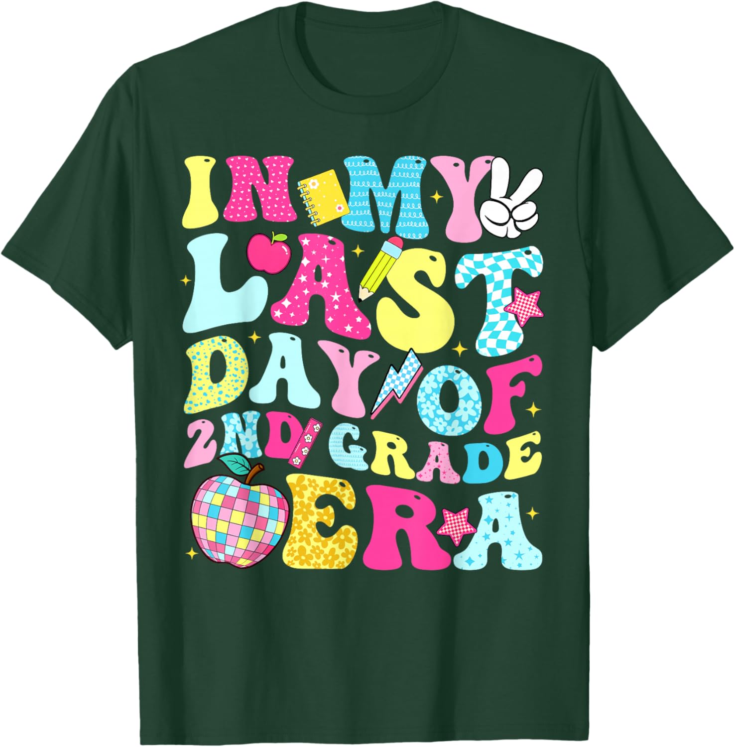 in My Last Day of 2nd Grade Era Groovy Boy Girl Student T-Shirt - T-Shirt | Forest