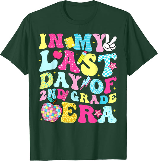 in My Last Day of 2nd Grade Era Groovy Boy Girl Student T-Shirt - T-Shirt | Forest