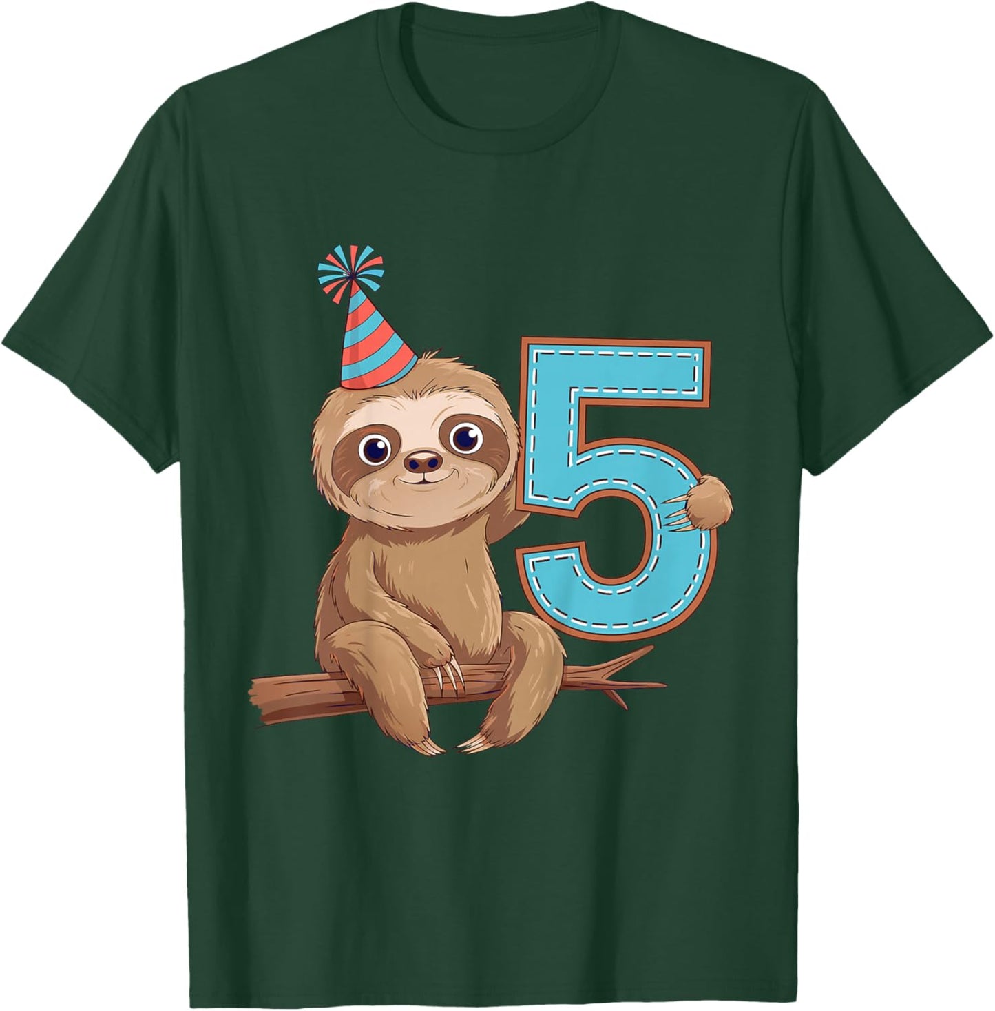 Kids 5th Birthday Sloth Kids T-Shirt - T-Shirt | Forest