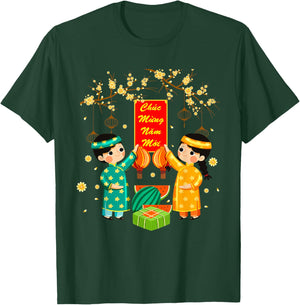 Ao Dai Boy Girl Chuc Mung Nam Moi Vietnamese New Year Kids T-Shirt - T-Shirt | Forest