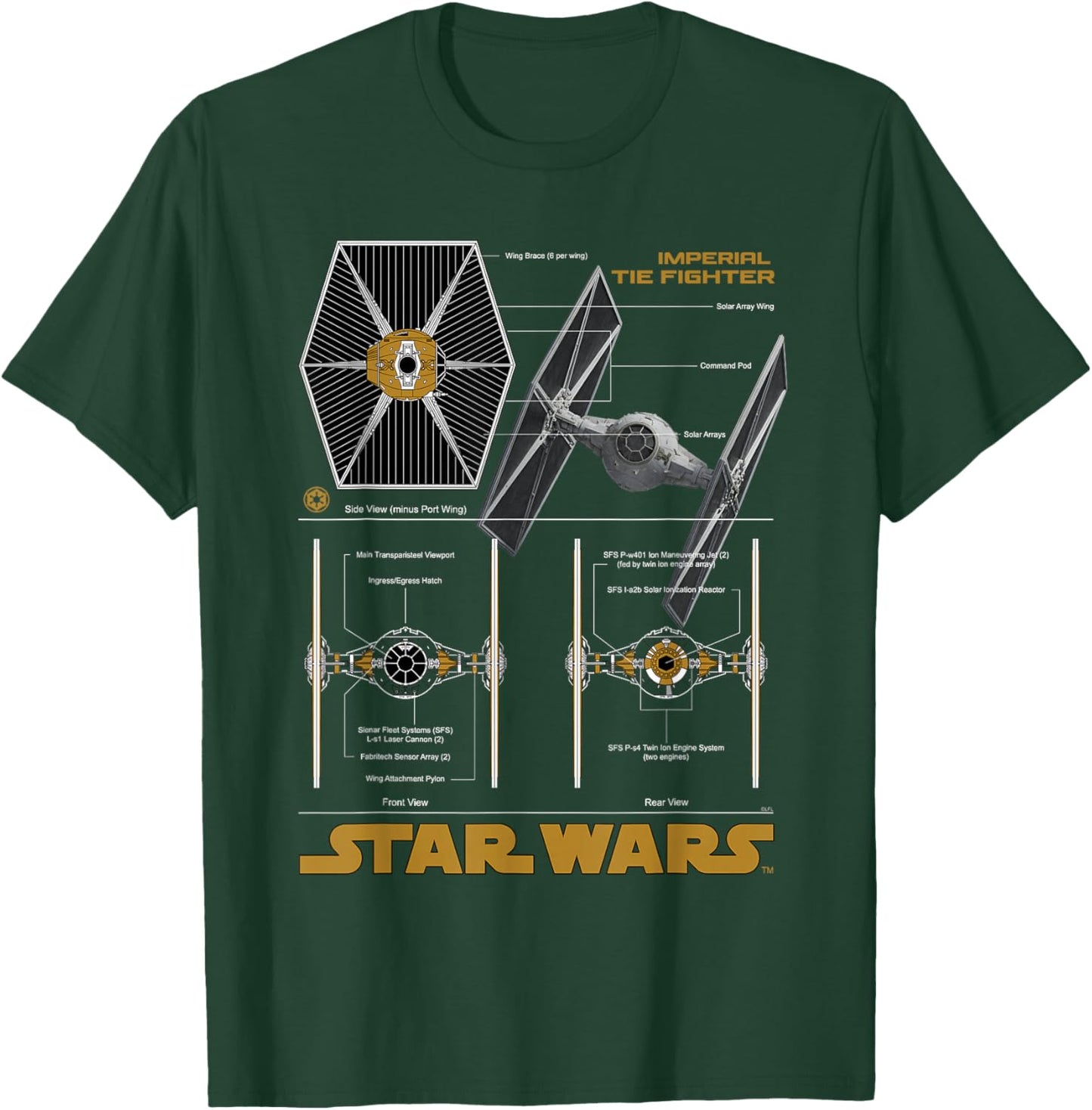 Star Wars Imperial TIE Fighter Schematic Blueprint T-Shirt - T-Shirt | Forest