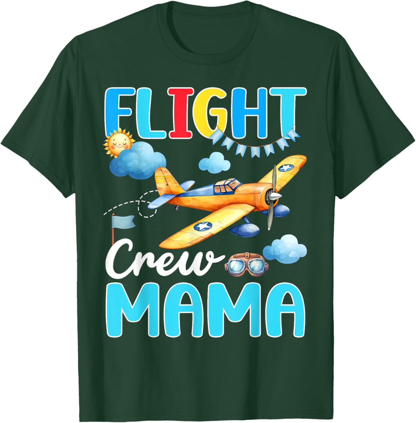 Flight Crew Mama Birthday Squad Airplane Matching Family T-Shirt - T-Shirt | Forest