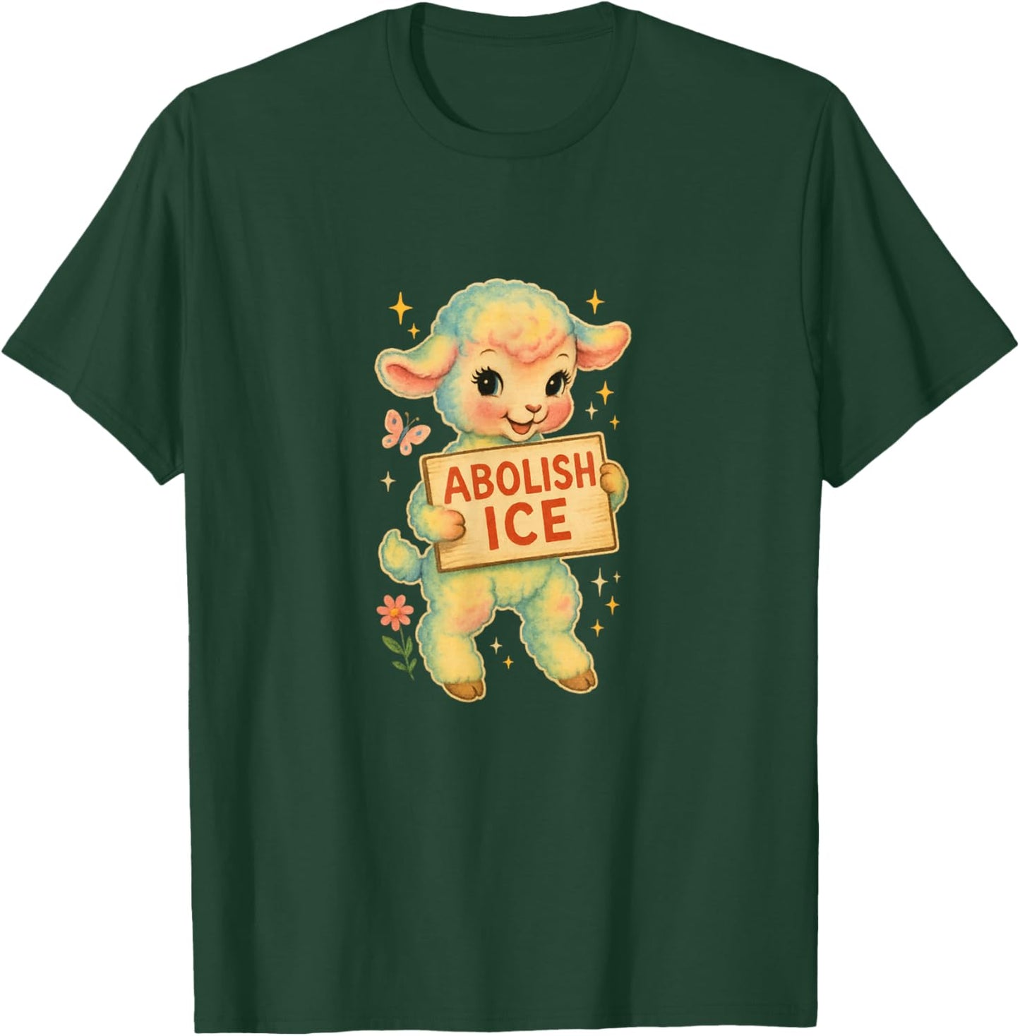 Abolish ICE Lamb Retro Graphic T-Shirt - T-Shirt | Forest