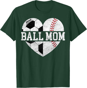 Mom of Both Heart Soccer Baseball Sports Mom Mother's Day T-Shirt - T-Shirt | Forest