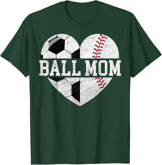 Mom of Both Heart Soccer Baseball Sports Mom Mother's Day T-Shirt - T-Shirt | Forest