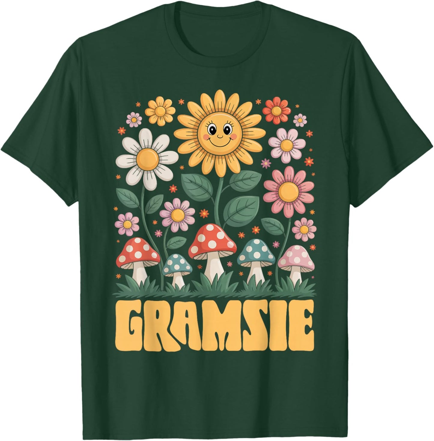 GRAMSIE Mother’s Day Floral Sunflower Mushroom Style T-Shirt - T-Shirt | Forest
