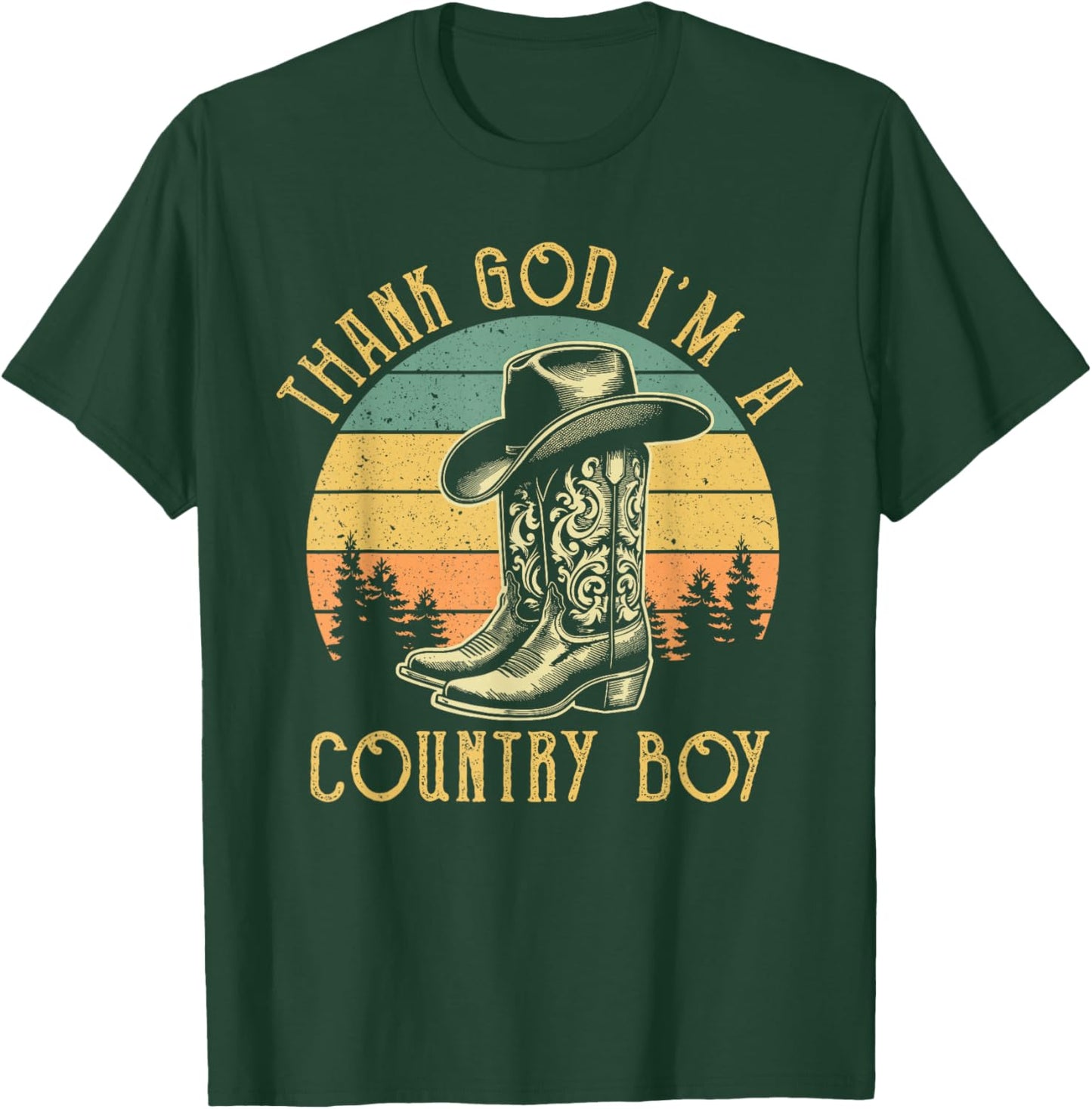 Thank God I'm A Country Music Boy Cowboy Western Retro T-Shirt - T-Shirt | Forest