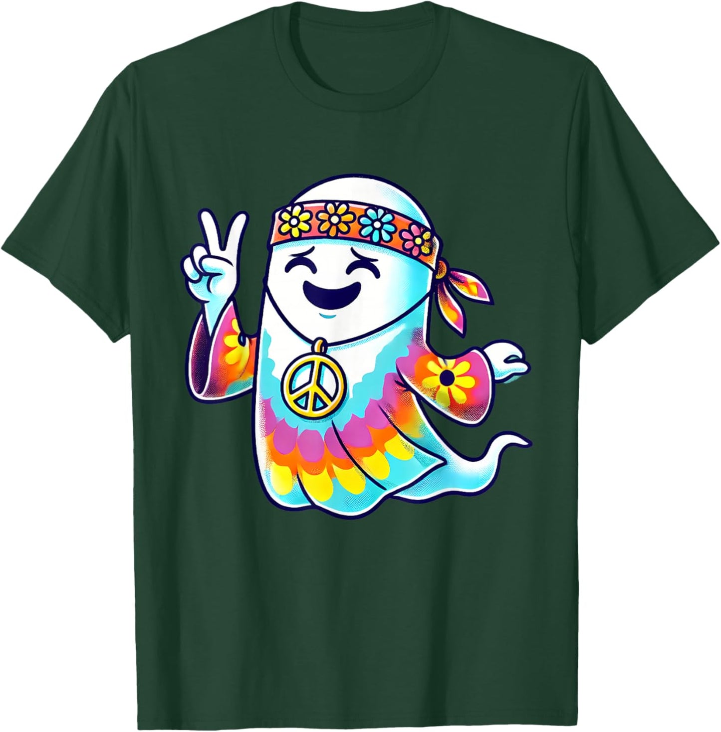 Hippie Ghost Tie Dye Flowers Halloween Men Women Kids T-Shirt - T-Shirt | Forest