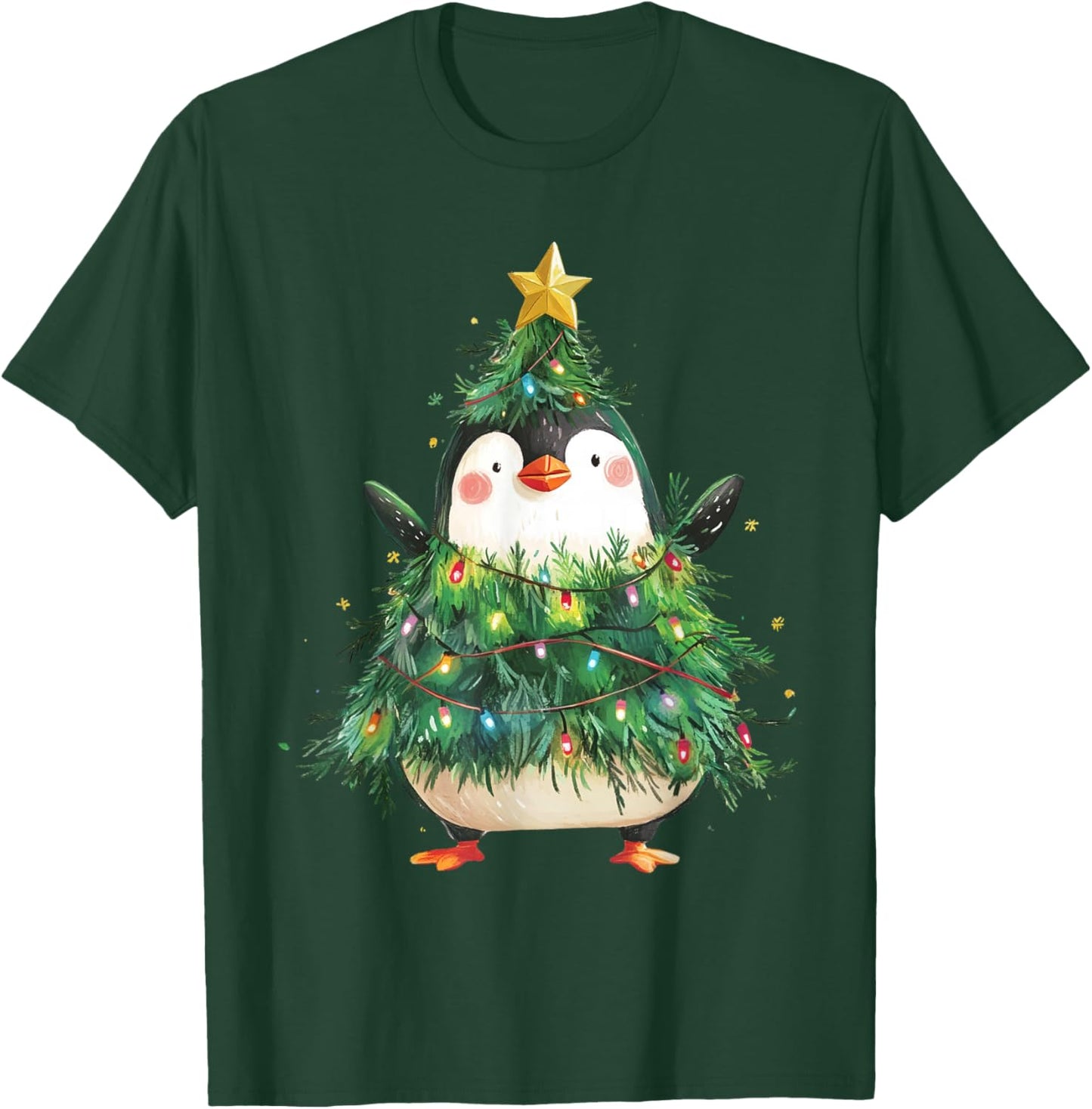 Penguin Christmas Tree Pajamas Girls Boys Xmas Lights T-Shirt - T-Shirt | Forest