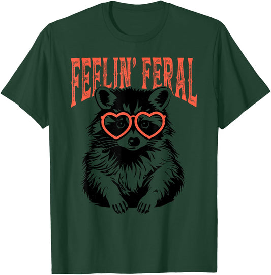Funny Feelin Feral Cute Colorful Racoon With Coquette Racoon T-Shirt - T-Shirt | Forest