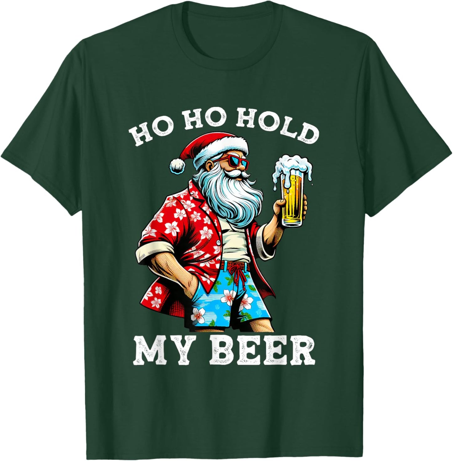 Funny Santa With Sunglasses And Beer Christmas in July T-Shirt - T-Shirt | Forest