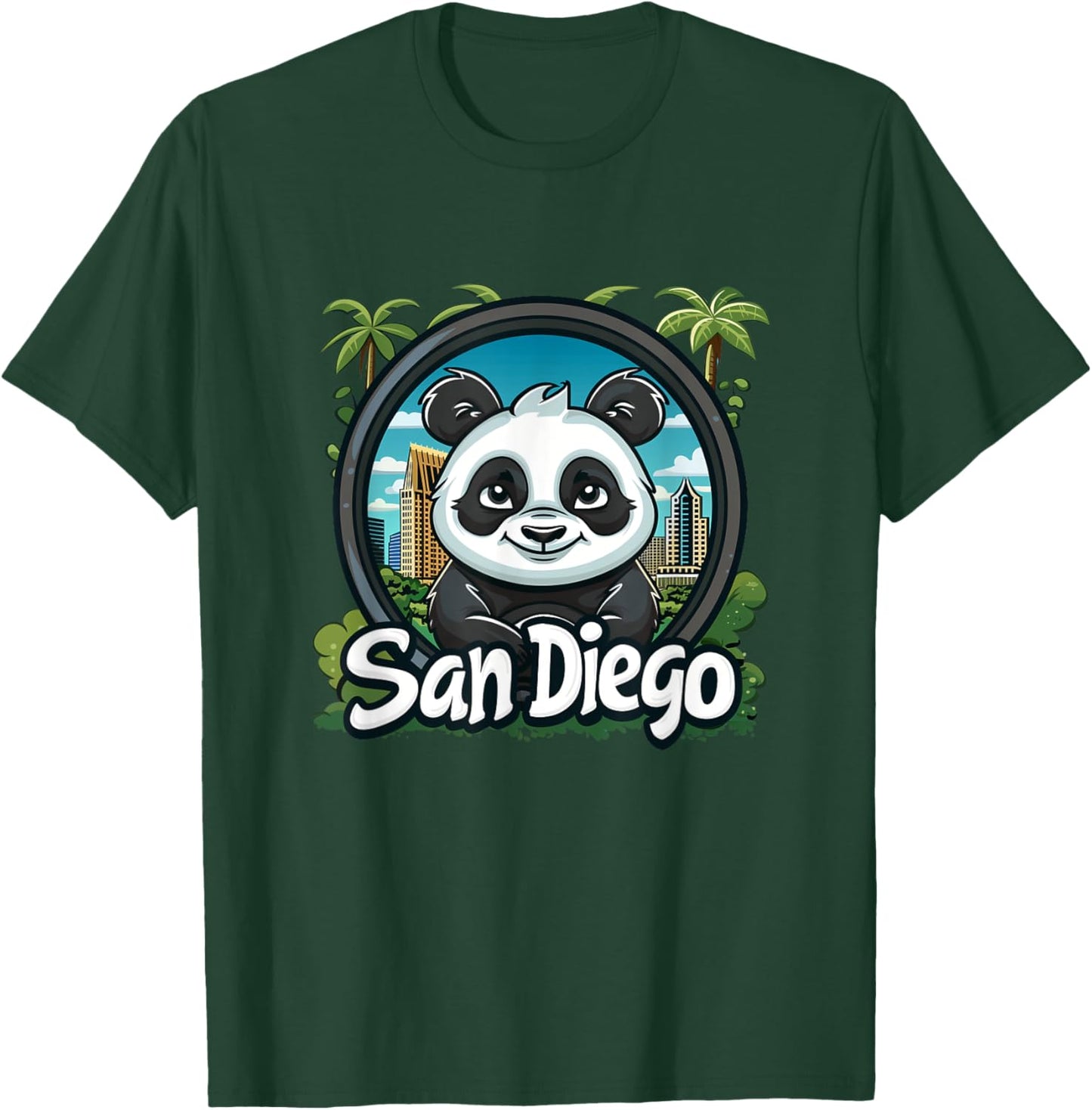 San Diego Panda Retro City Skyline Design - Cute Panda Zoo T-Shirt - T-Shirt | Forest