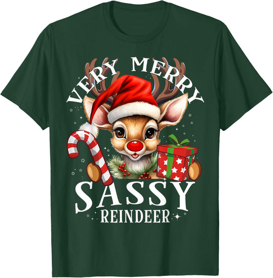 Very Merry Sassy Reindeer Matching Christmas T-Shirt - T-Shirt | Forest