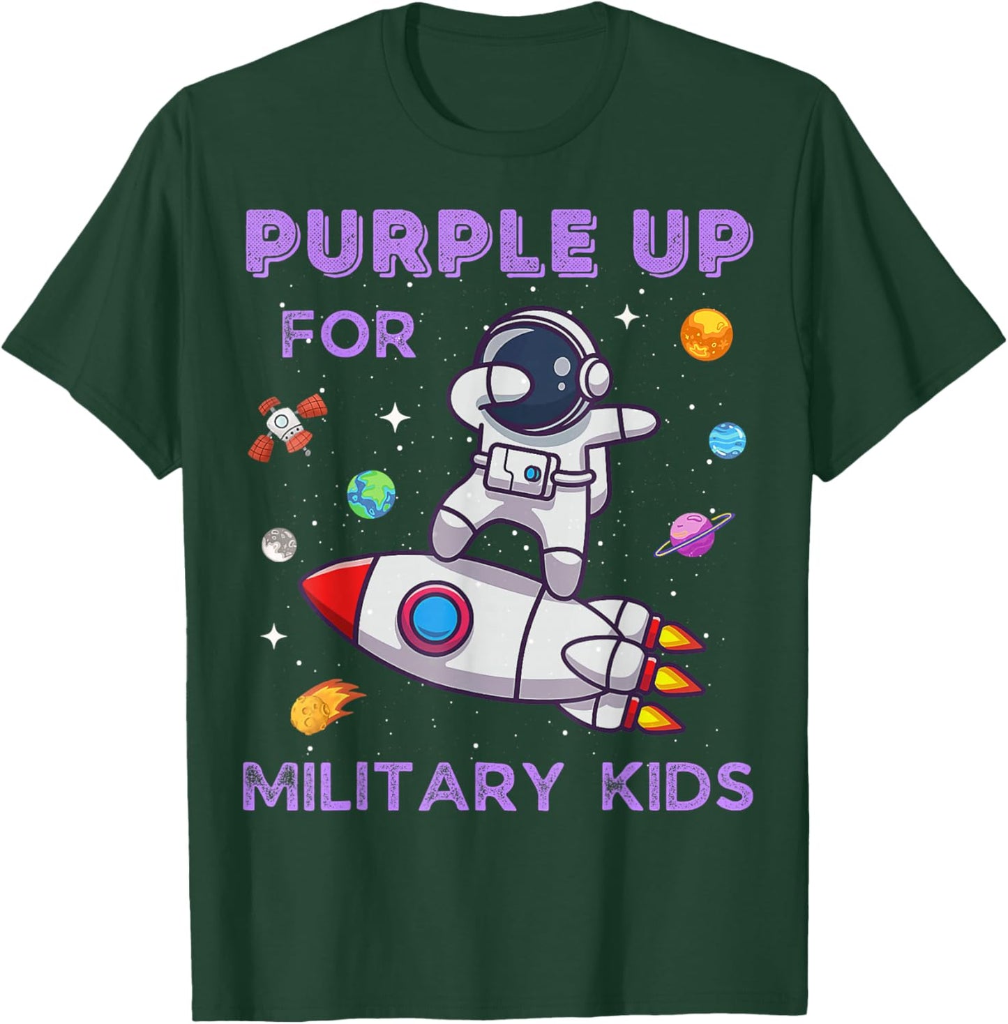 Purple Up Military Kids Astronaut Funny Military Child Month T-Shirt - T-Shirt | Forest