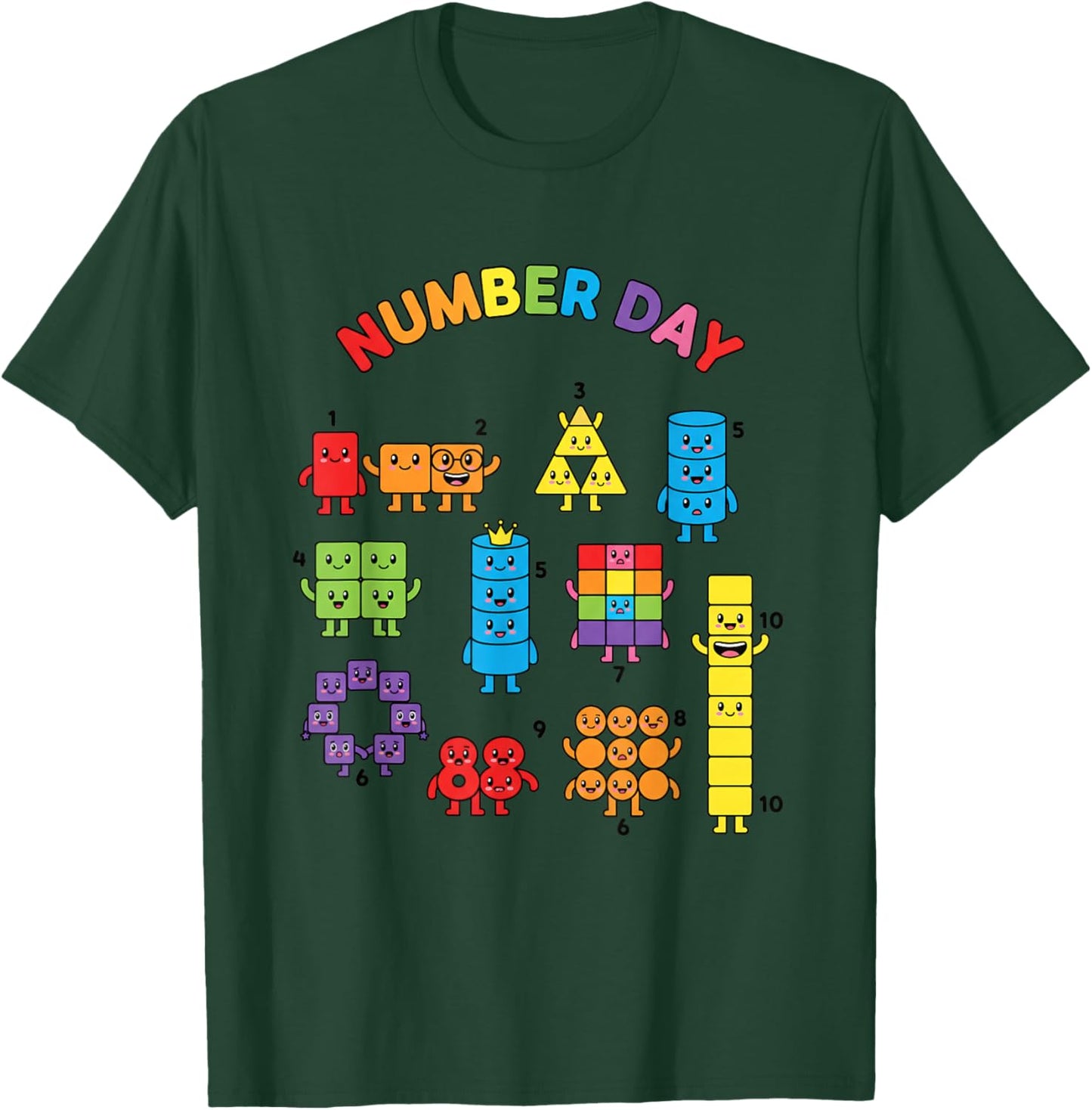 Number Day Colorful Counting Kids Math Funny Classroom Decor T-Shirt - T-Shirt | Forest