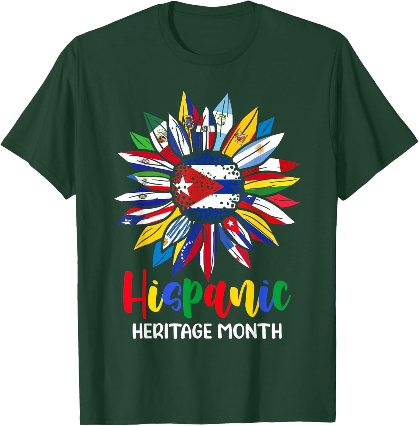 Hispanic Heritage Month Cuba Flag Sunflower Latino Flags T-Shirt - T-Shirt | Forest