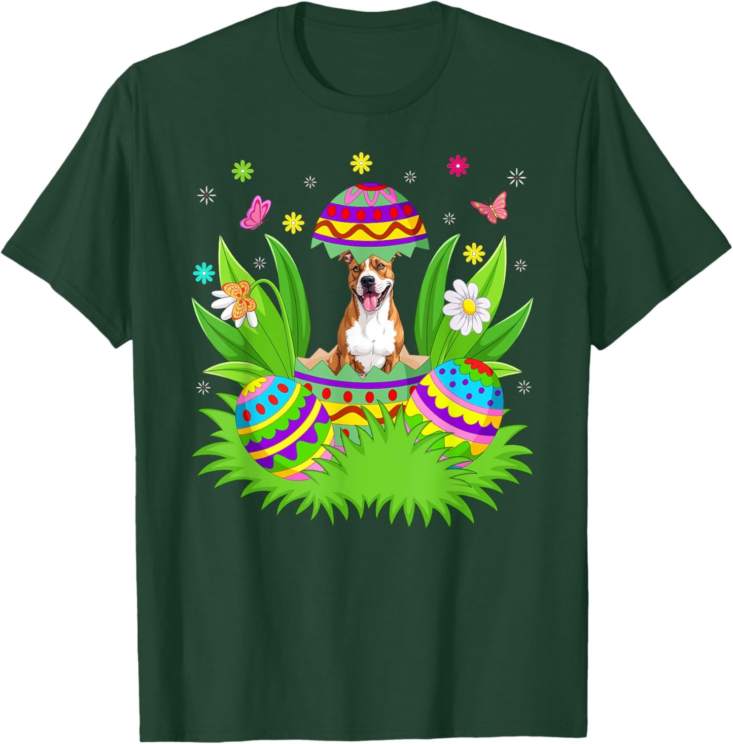 American Staffordshire Terrier Dog Easter Bunny Egg Hunt T-Shirt - T-Shirt | Forest