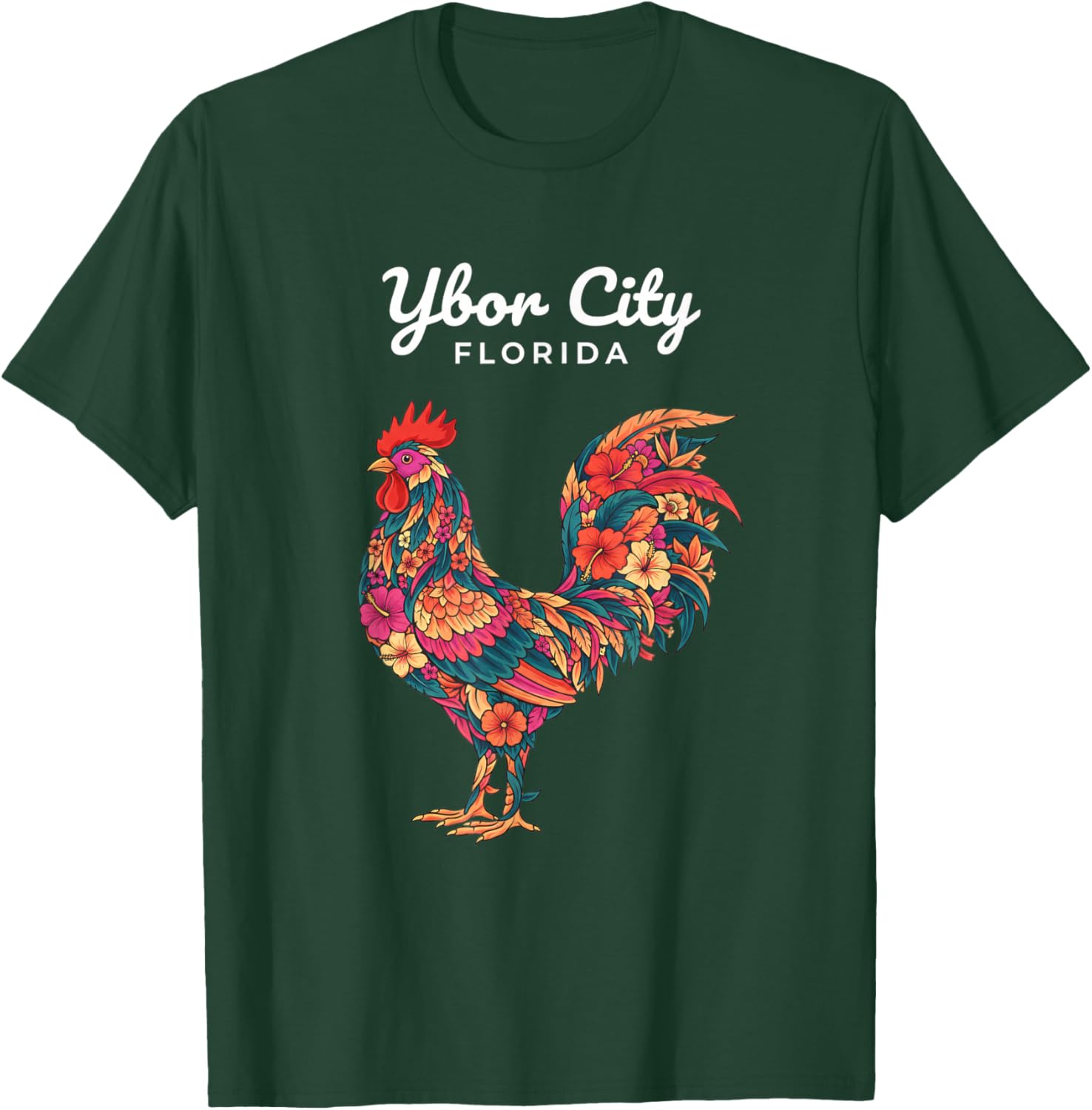 Chicken Ybor City Tropical Rooster, Floral Florida Vibe T-Shirt - T-Shirt | Forest