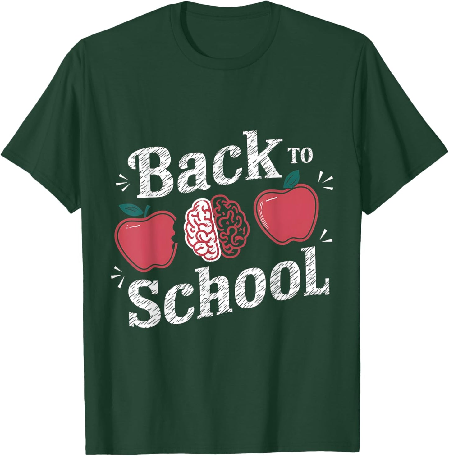 Back to School Apple & Brain Fun Design For Teachers Kids T-Shirt - T-Shirt | Forest