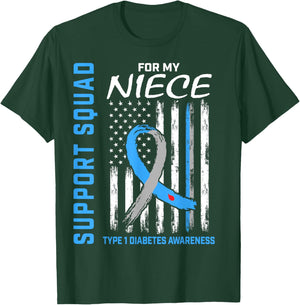 T1D Shirt Type 1 Diabetes Shirt Niece Support Squad Shirts T-Shirt - T-Shirt | Forest