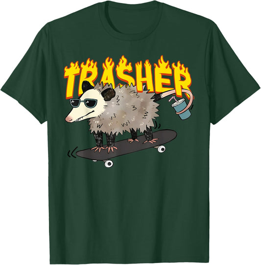 Opossum Skateboard Funny Trasher Possum Skater Men Women Kid T-Shirt - T-Shirt | Forest
