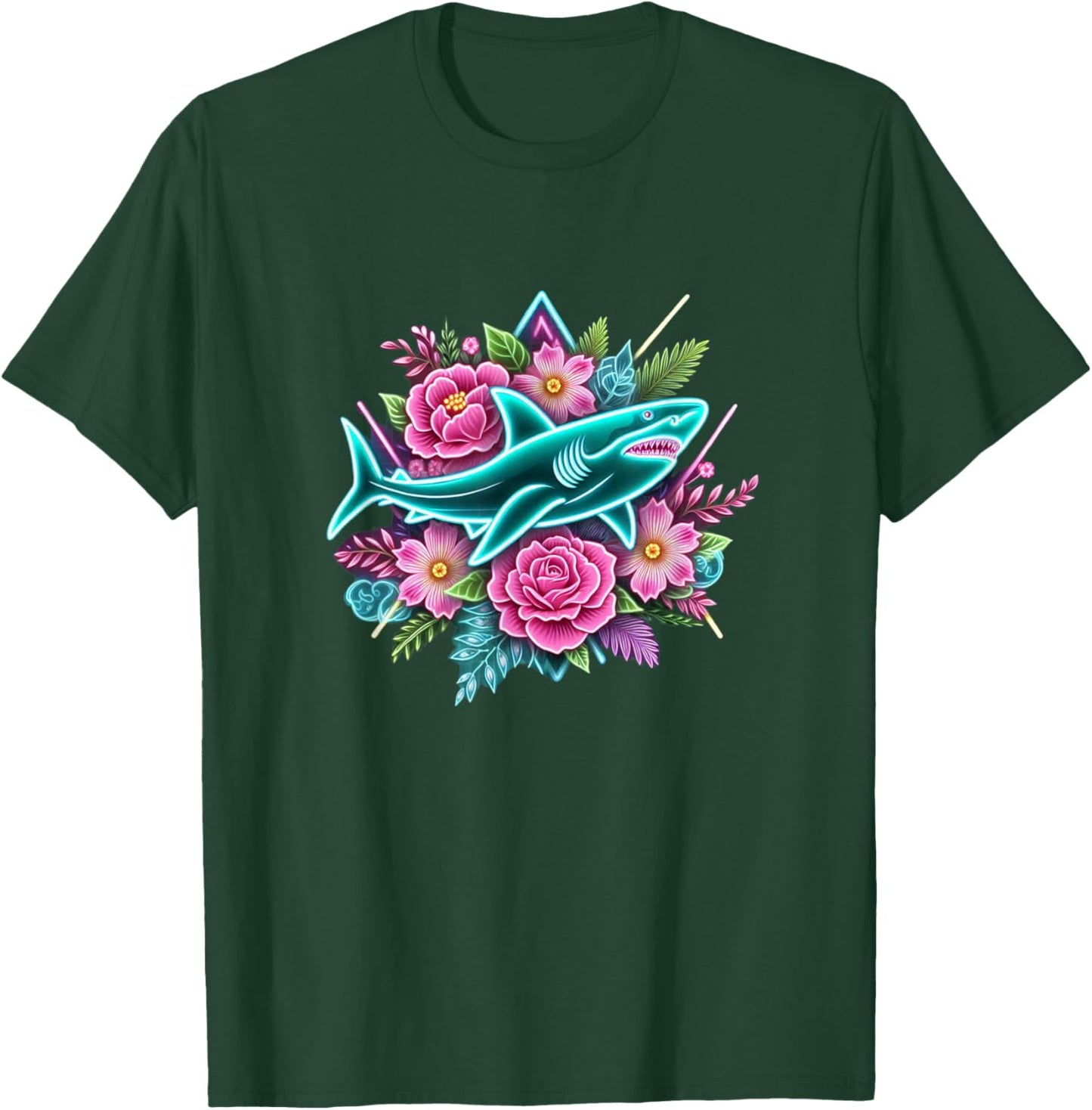 Floral Shark Girls Shark Lover Shark Enthusiast Shark T-Shirt - T-Shirt | Forest