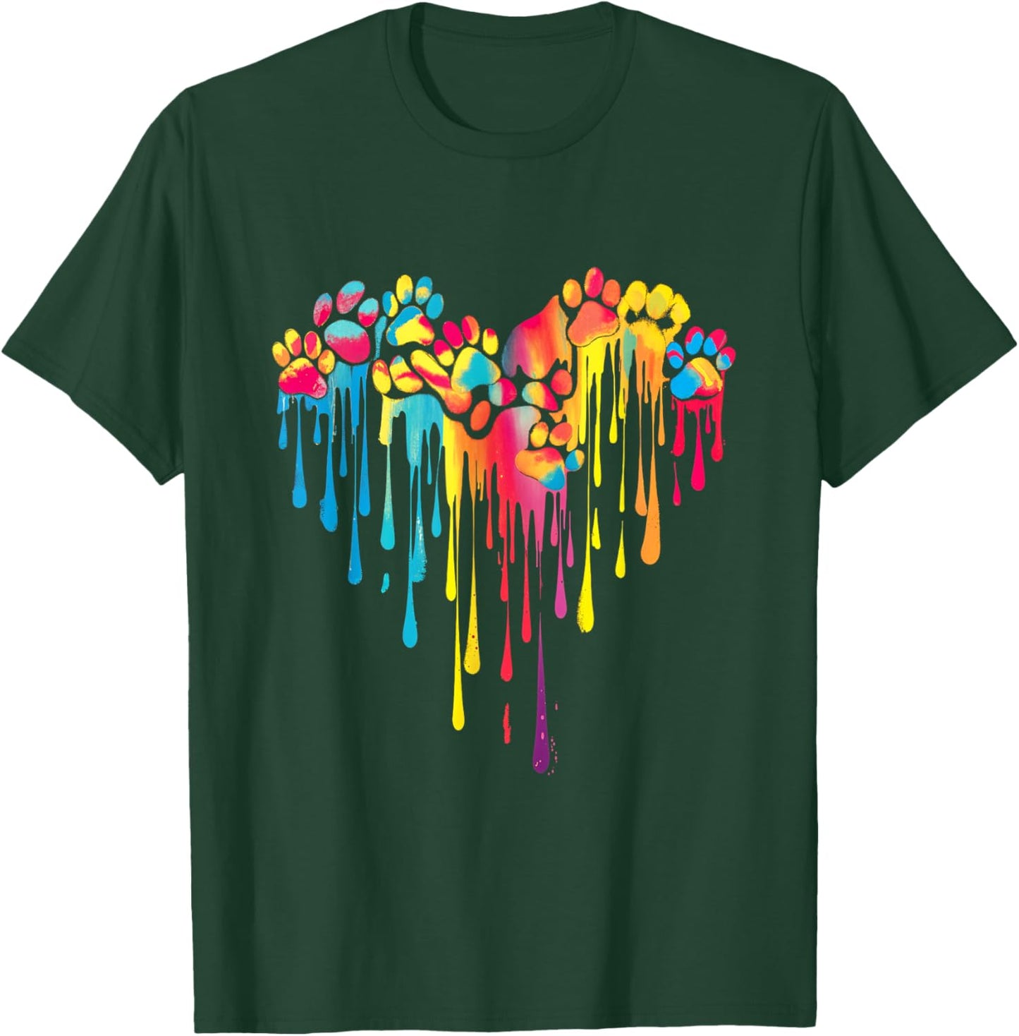 Colorful Paw Print Heart Pet Animal Love T-Shirt - T-Shirt | Forest
