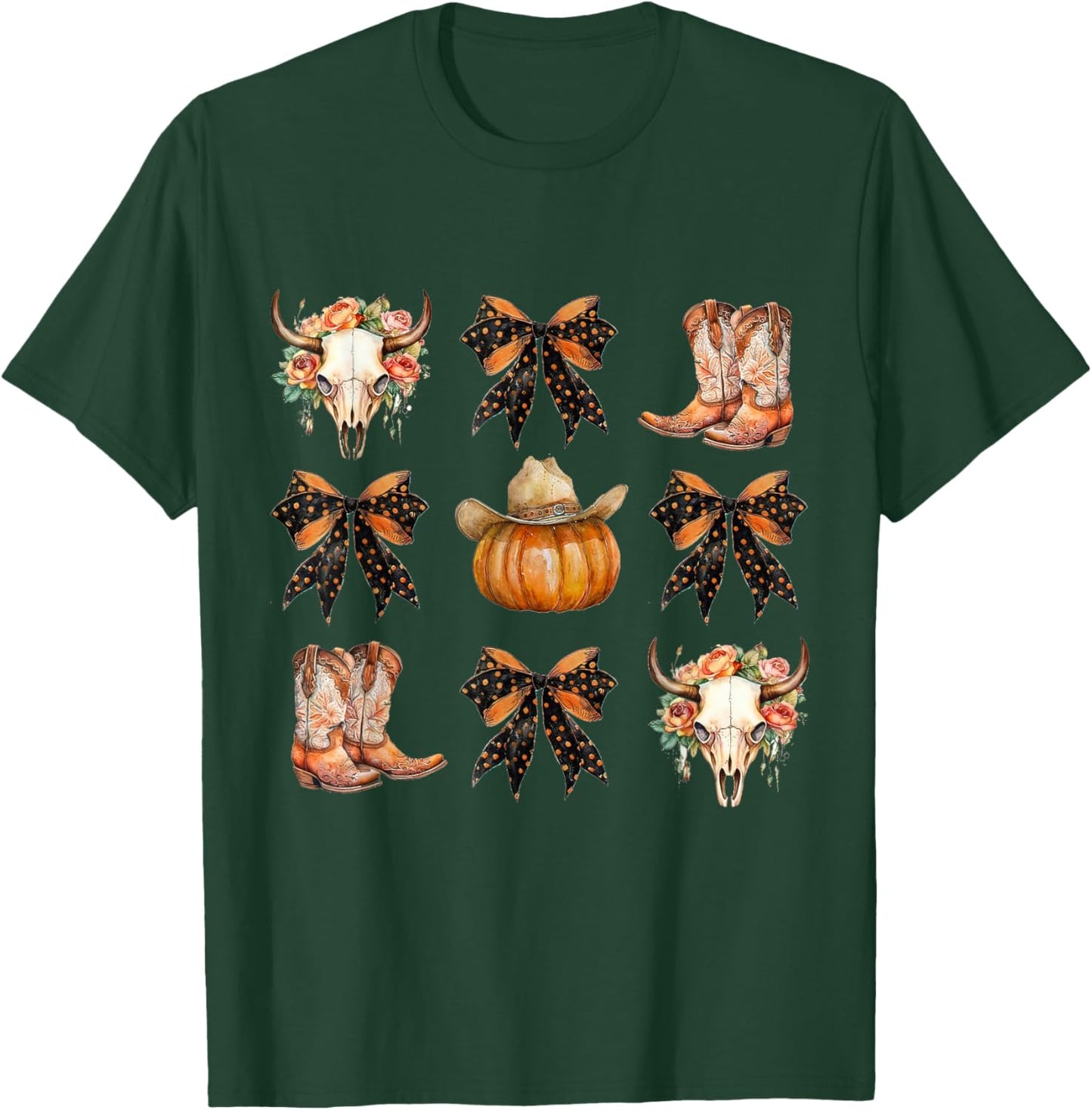 Coquette Bow Halloween, Skull Western Autumn, Howdy Pumpkin T-Shirt - T-Shirt | Forest