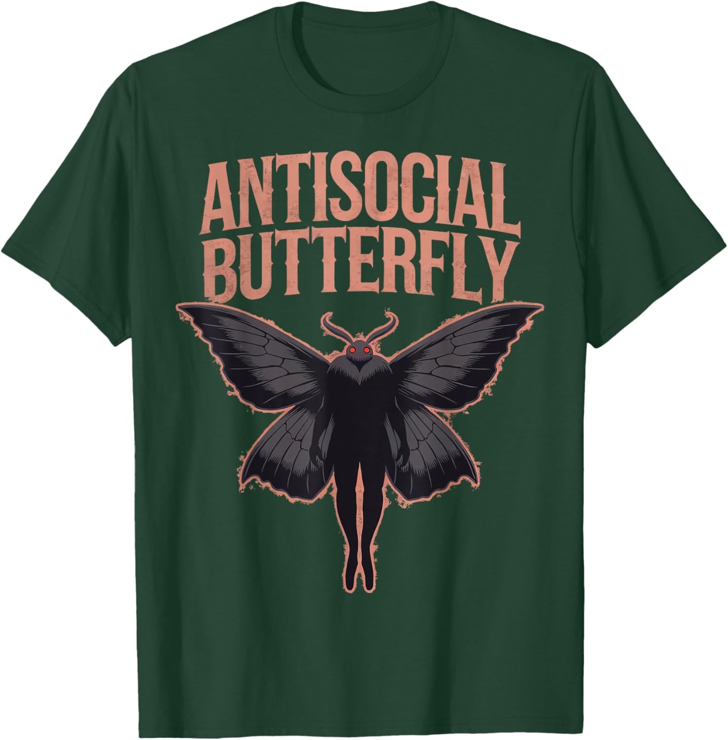 Cryptid Cryptozoology Mothman Introvert -Adults Butterfly Black Small Classic Fit Short Sleeve Polyester 100% Printed Design Blended Fabric T-Shirt - T-Shirt | Forest