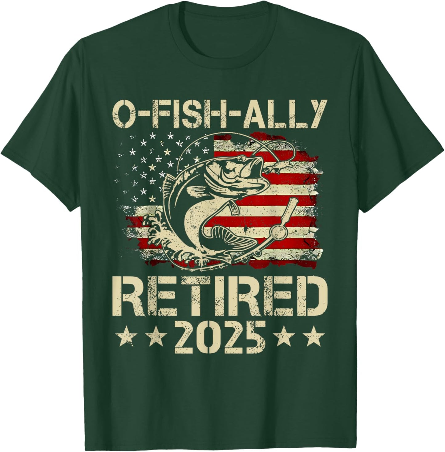 Vintage Ofishally Retired Fishing Retirement Men Flag USA T-Shirt - T-Shirt | Forest