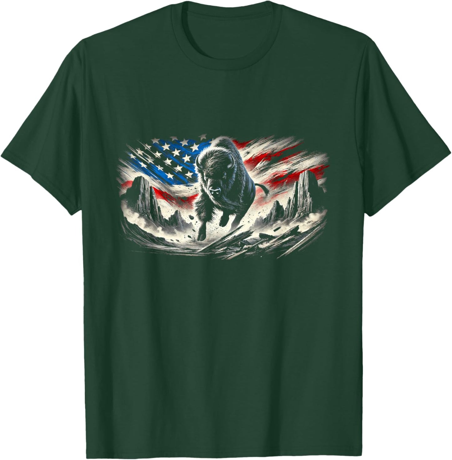 Western Buffalo American Bison USA Buffalo American flag T-Shirt - T-Shirt | Forest