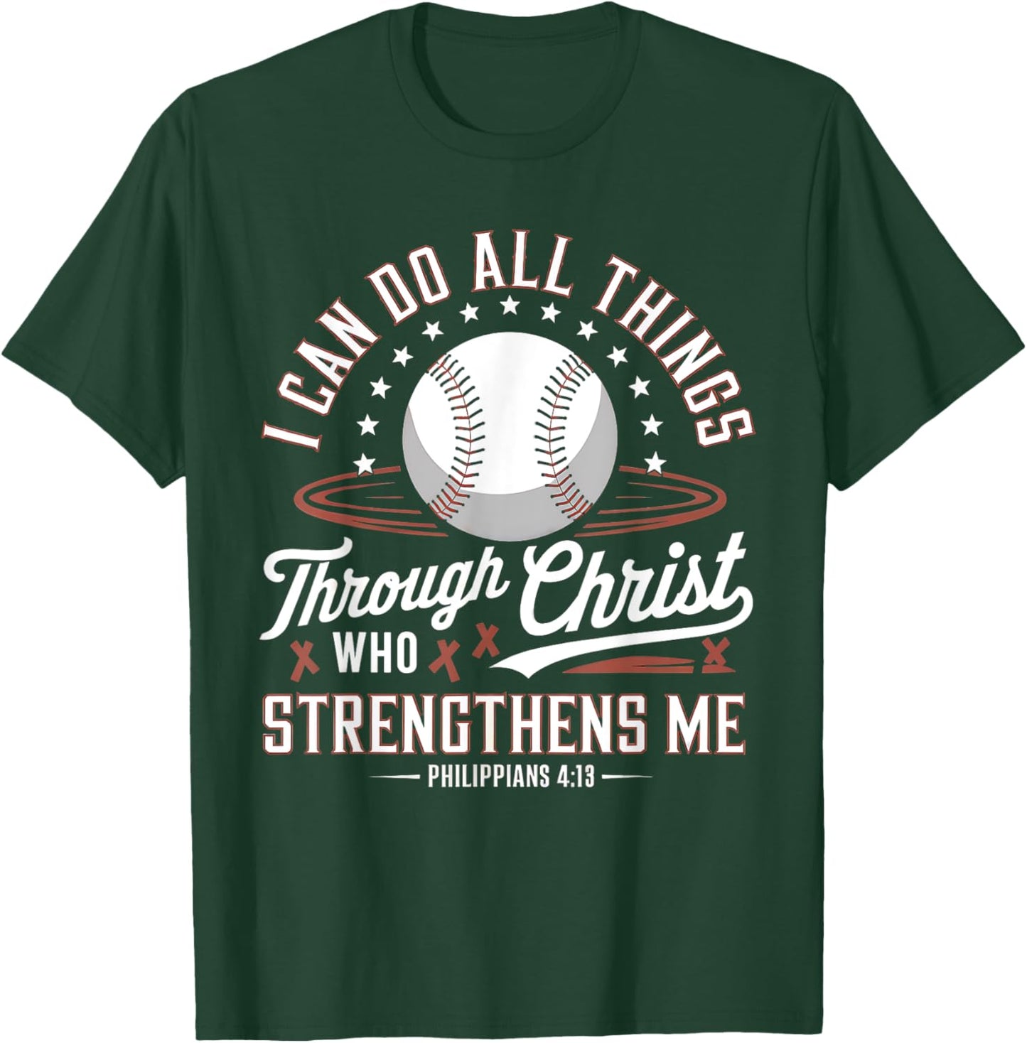 Christian Baseball Player Sports Bible Verse Design T-Shirt - T-Shirt | Forest