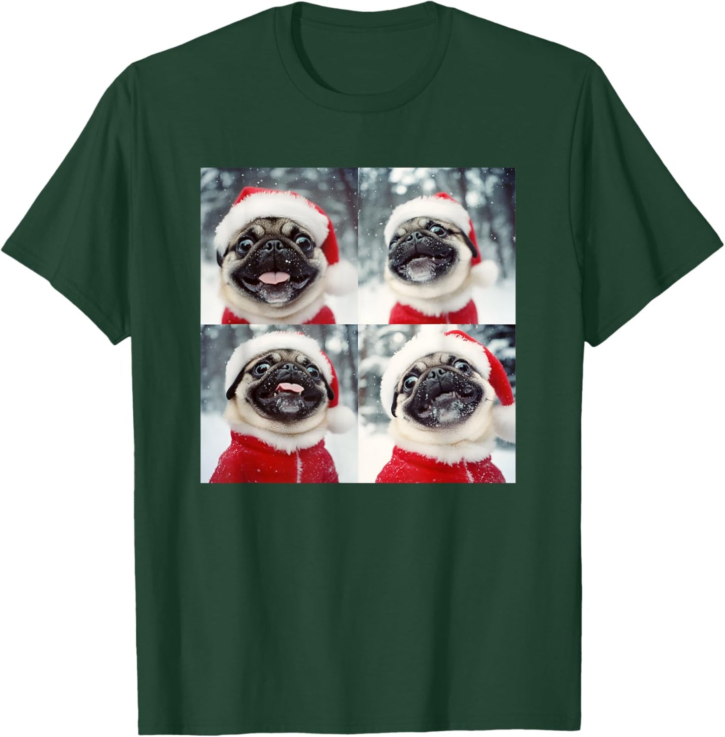 Festive Christmas Pug T-Shirt - T-Shirt | Forest