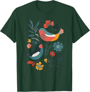 Folk Art Birds T-Shirt - T-Shirt | Forest