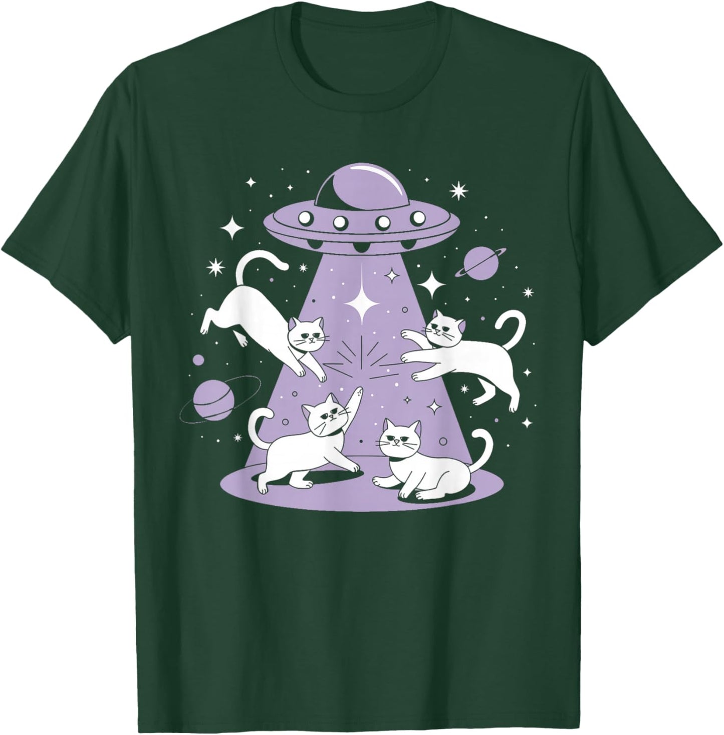 UFO Cat Alien Abduction Alien Cats and Flying Saucer Men Women Girls Kids T-Shirt - T-Shirt | Forest